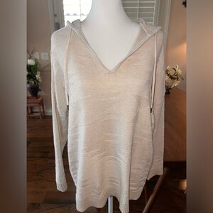 American Eagle Textured / Design Knit Hooded Sweater Beige / Cream Size L